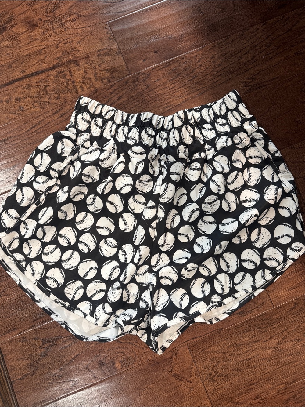Black & White Baseball Print Women’s Athletic Shorts